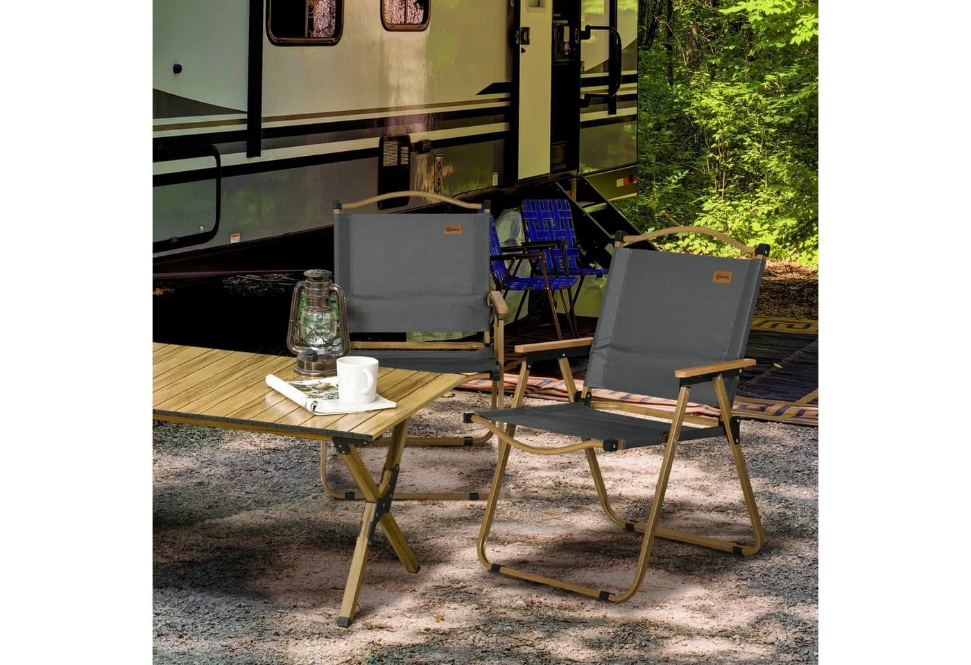 Outsunny Campingstuhl 2er Set faltbar Dunkelgrau Oxfordstoff - Bild 2