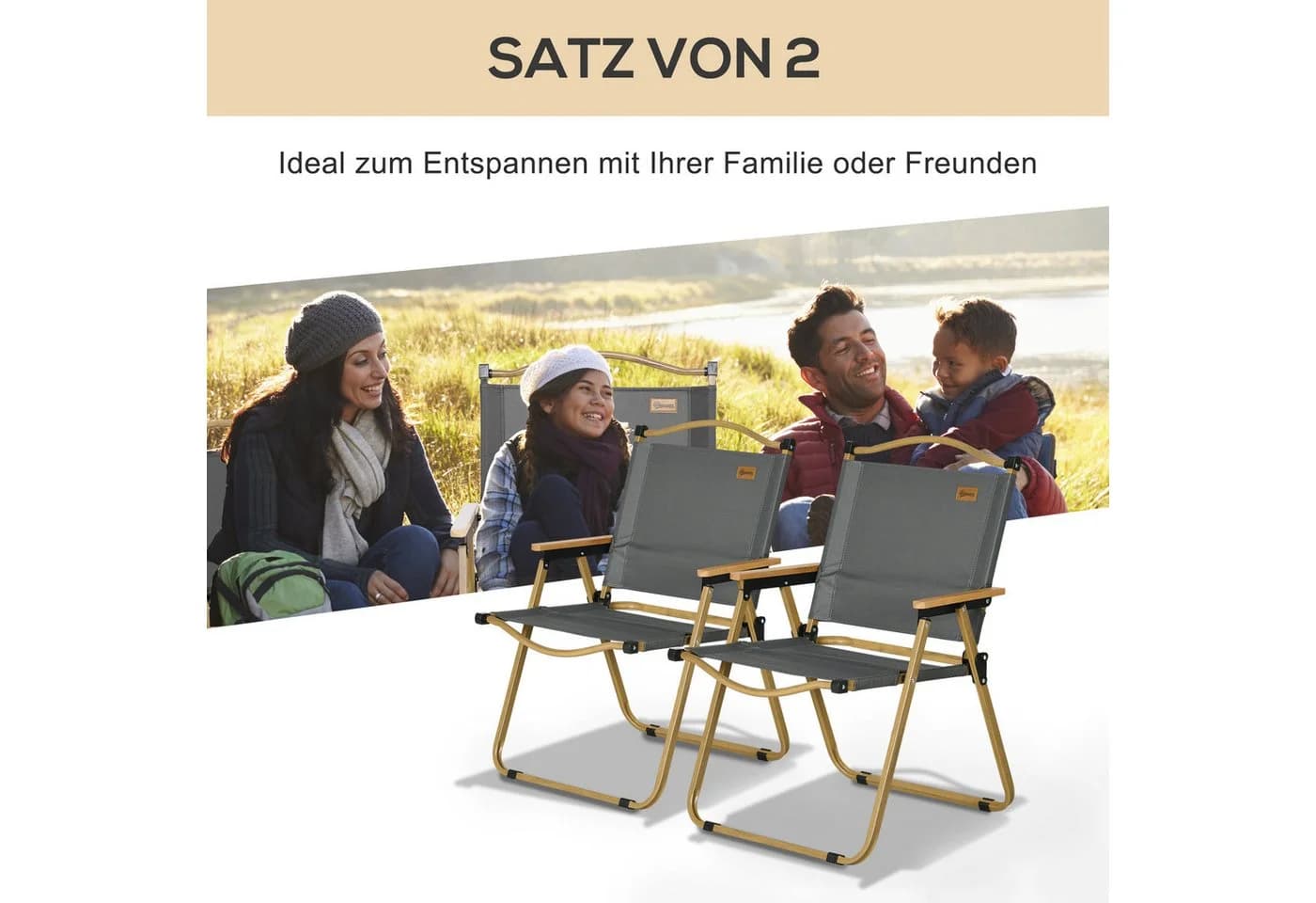 Outsunny Campingstuhl 2er Set faltbar Dunkelgrau Oxfordstoff - Bild 4