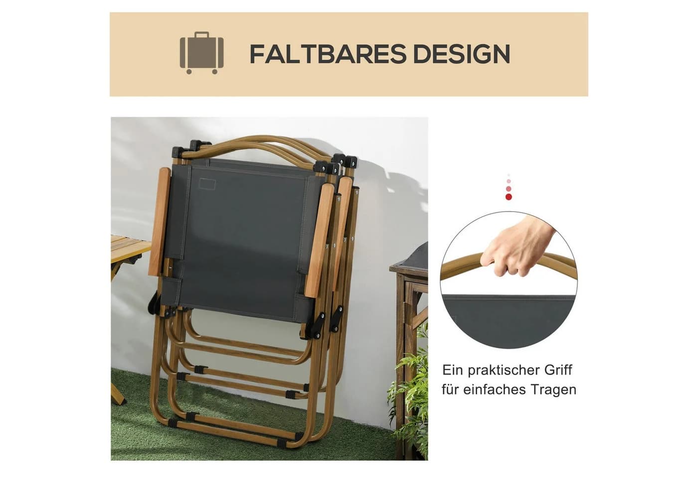Outsunny Campingstuhl 2er Set faltbar Dunkelgrau Oxfordstoff - Bild 5