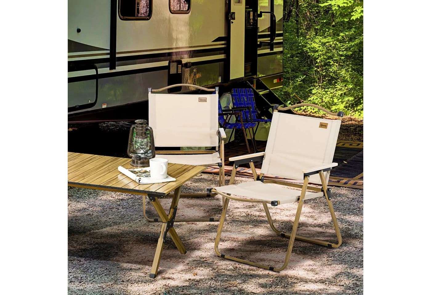 Outsunny Campingstuhl 2er Set Klappbar Khaki Stahl - Bild 2