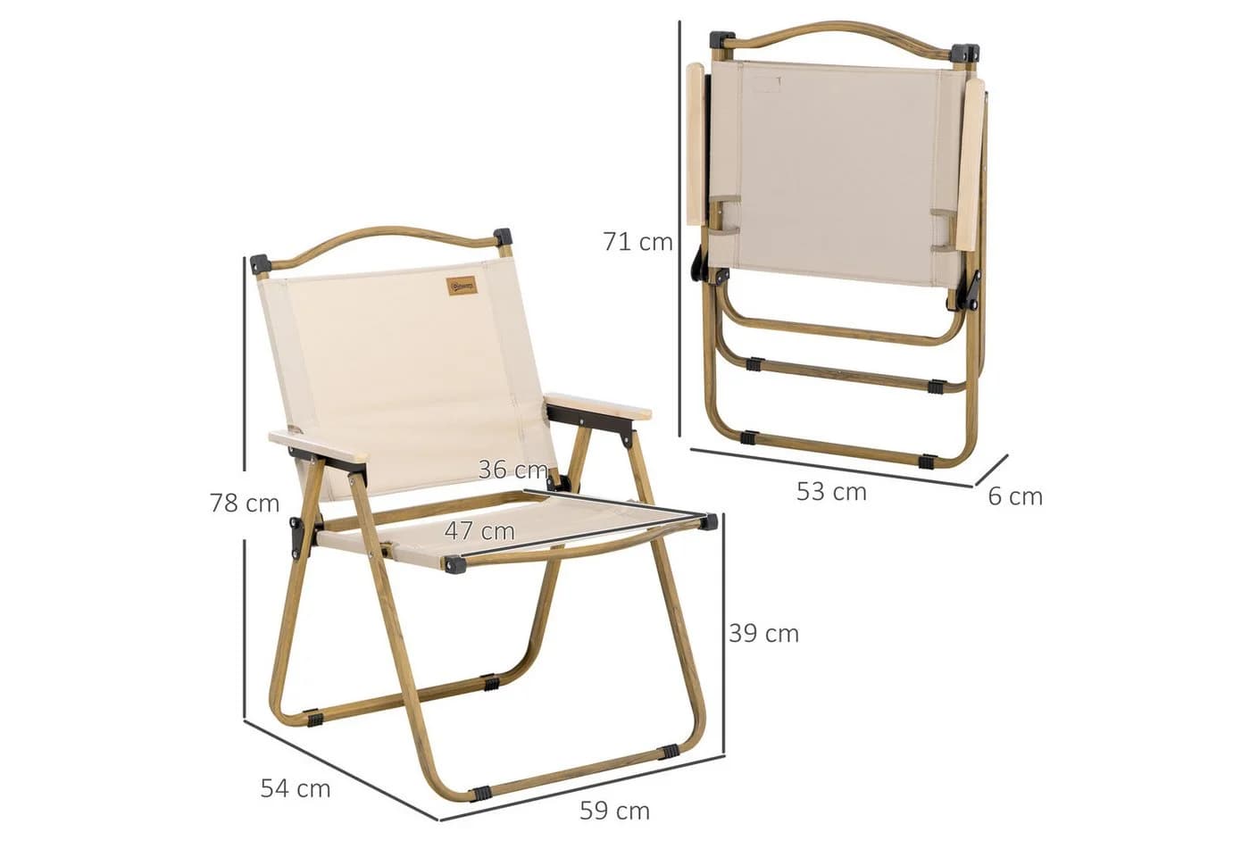 Outsunny Campingstuhl 2er Set Klappbar Khaki Stahl - Bild 3