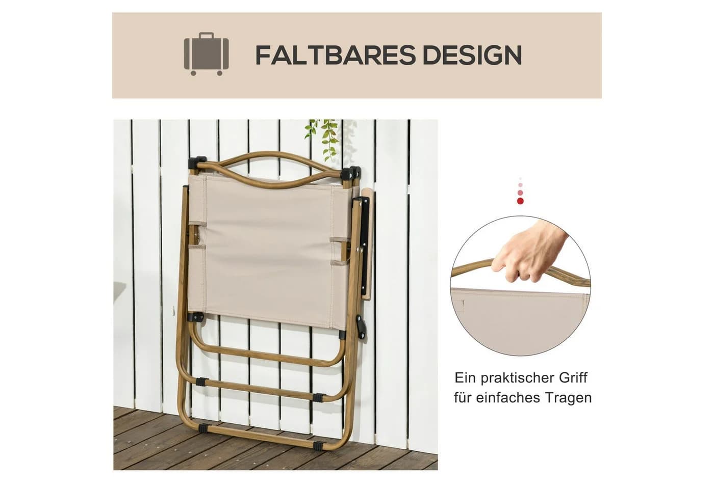 Outsunny Campingstuhl 2er Set Klappbar Khaki Stahl - Bild 5