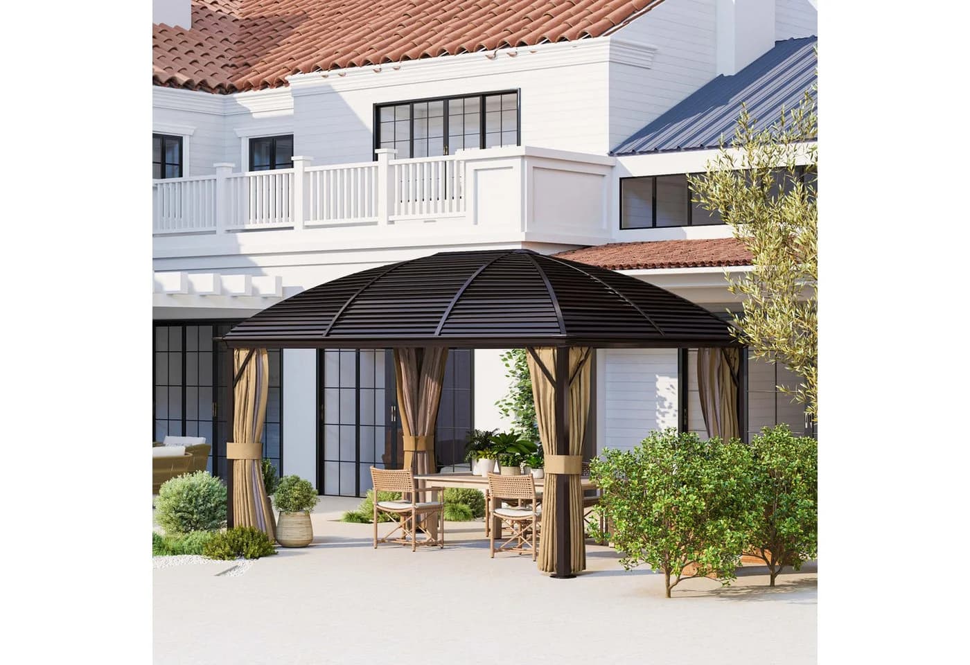 Outsunny Gartenpavillon 4x3m mit Hardtop, Moskitonetz & Seitenteilen, Braun