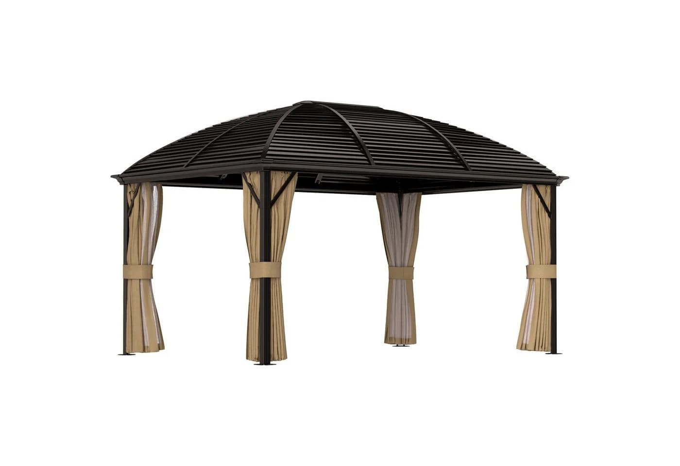 Outsunny Gartenpavillon 4x3m mit Hardtop, Moskitonetz & Seitenteilen, Braun - Bild 2