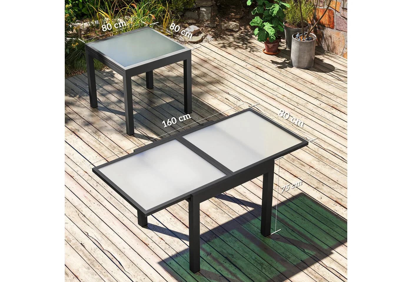 Outsunny Gartentisch ausziehbar Aluminium Schwarz - Bild 3
