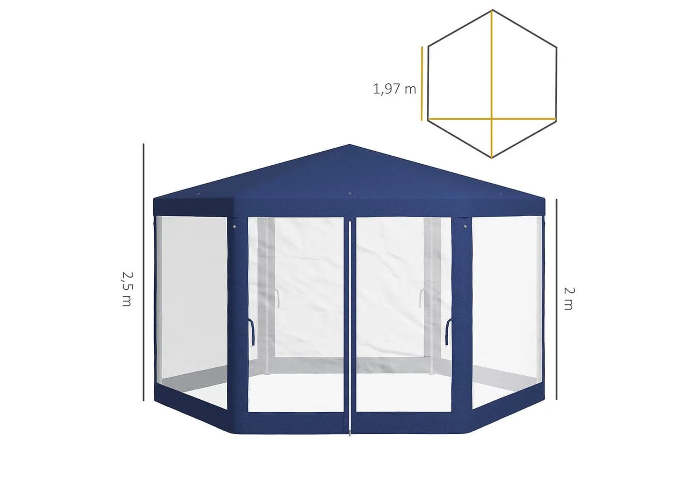 Outsunny Sechseckiger Pavillon Blau wasserabweisend mit Moskitonetz - Bild 3