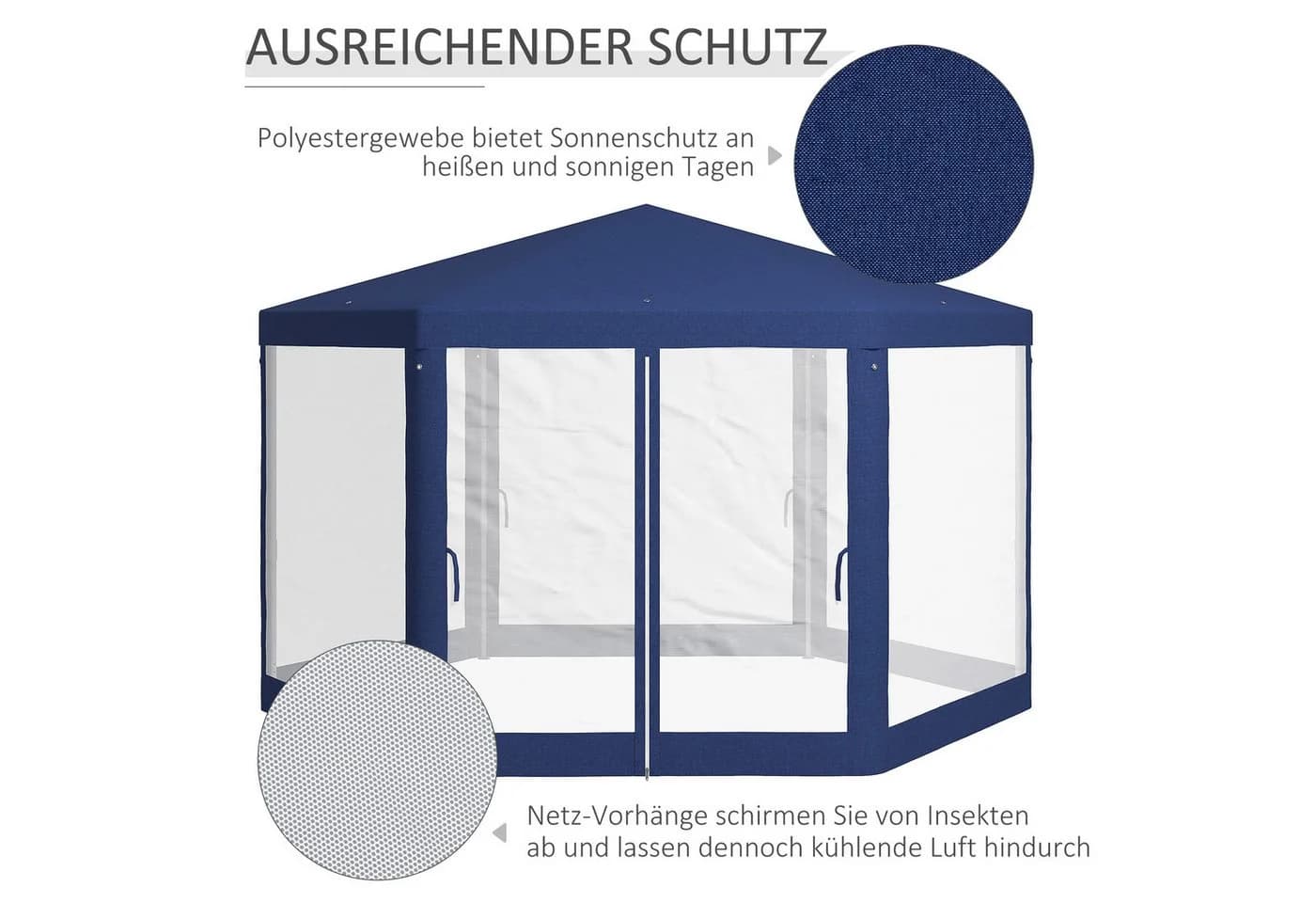 Outsunny Sechseckiger Pavillon Blau wasserabweisend mit Moskitonetz - Bild 4
