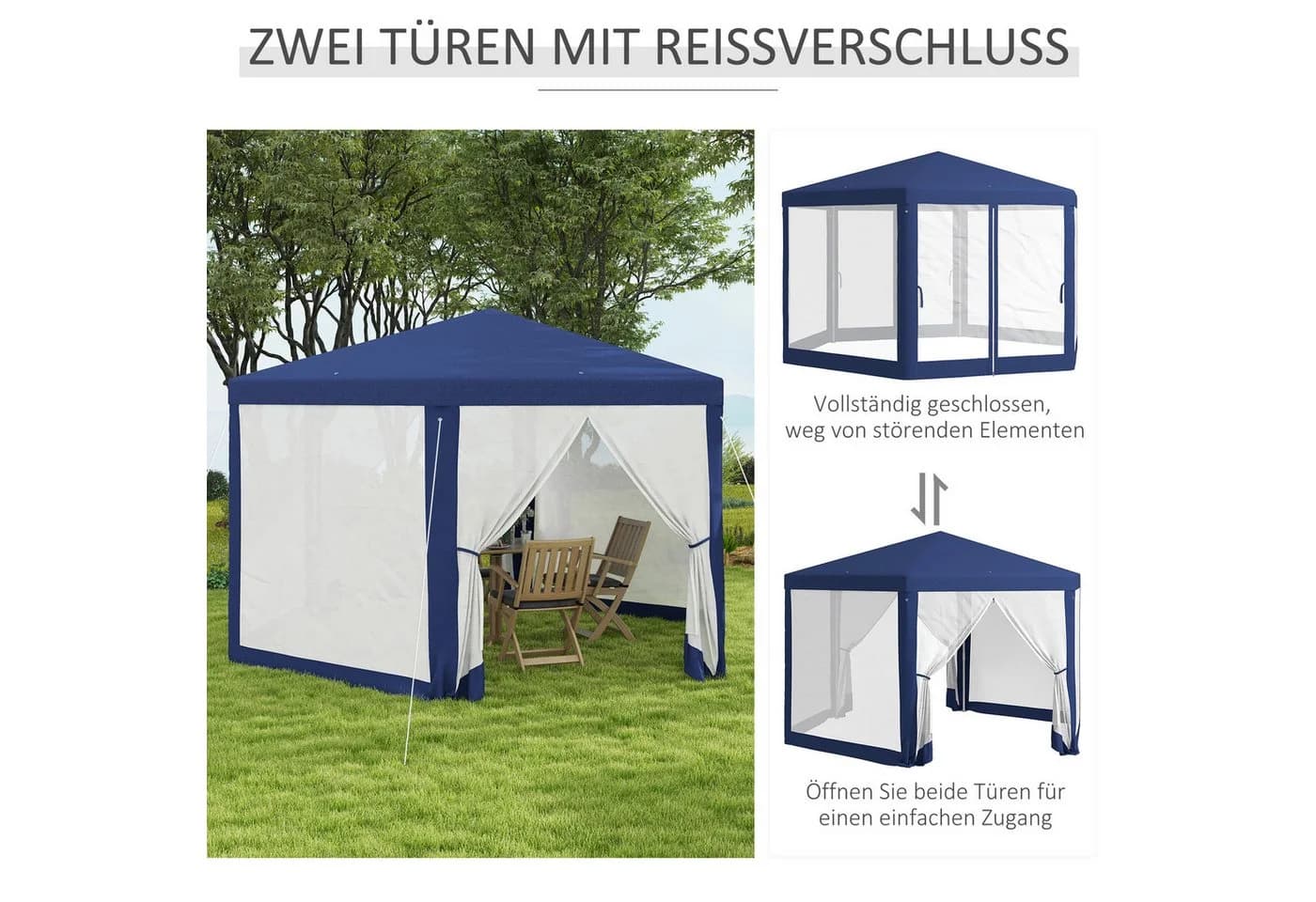Outsunny Sechseckiger Pavillon Blau wasserabweisend mit Moskitonetz - Bild 5