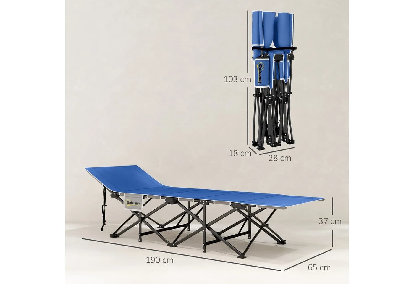 Outsunny Faltbares Campingbett mit Matratze und Seitentasche Blau - Bild 3