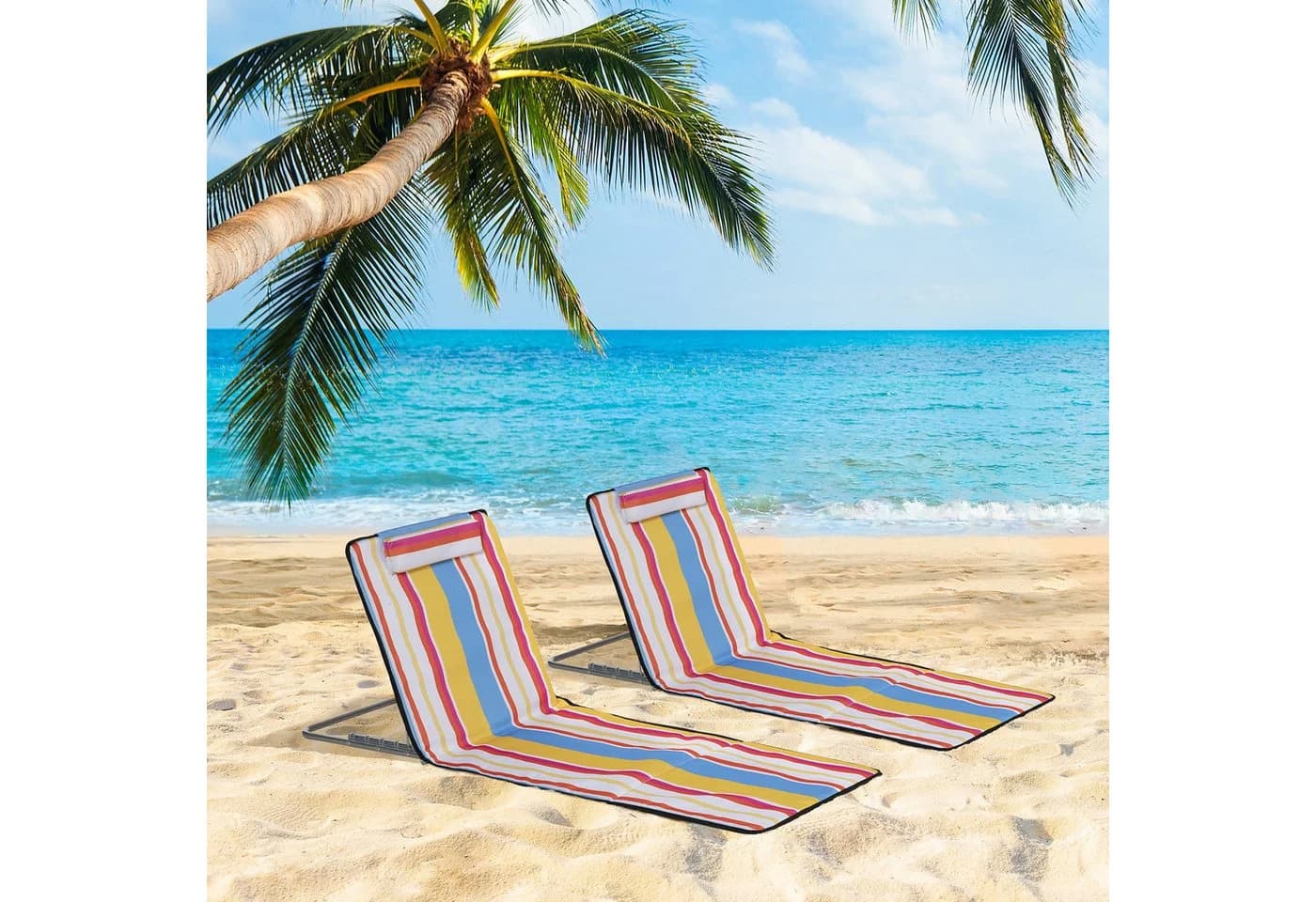 Outsunny 2er Set Faltbare Strandliege mit Kopfkissen & Tragetasche - Bild 2