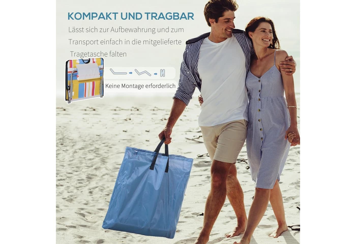 Outsunny 2er Set Faltbare Strandliege mit Kopfkissen & Tragetasche - Bild 5