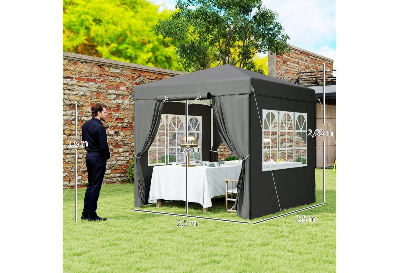 Outsunny Faltpavillon 2,5x2,5m UV-Schutz 50+ Dunkelgrau - Bild 3