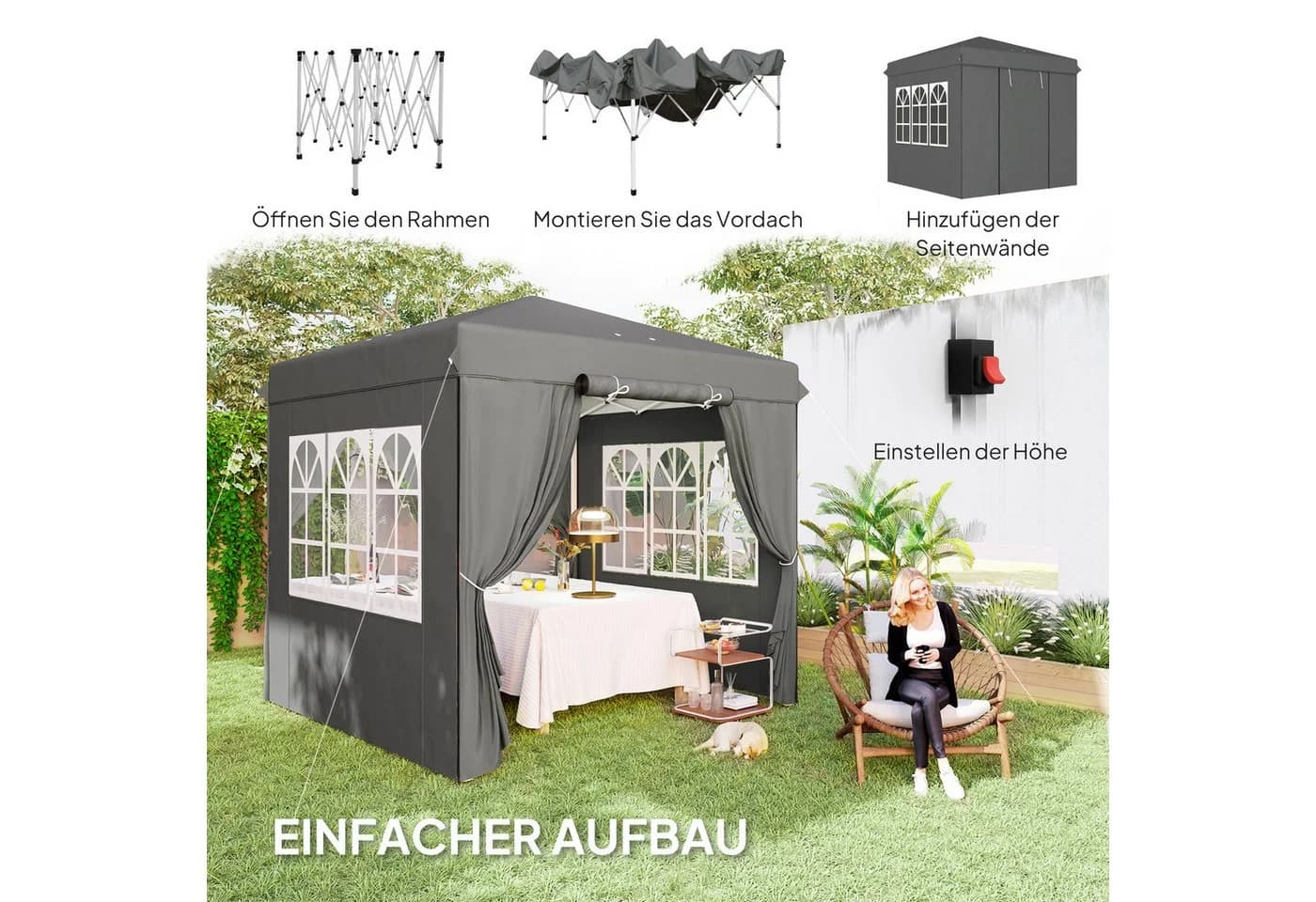 Outsunny Faltpavillon 2,5x2,5m UV-Schutz 50+ Dunkelgrau - Bild 4
