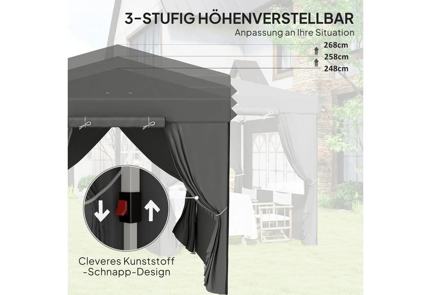 Outsunny Faltpavillon 2,5x2,5m UV-Schutz 50+ Dunkelgrau - Bild 5
