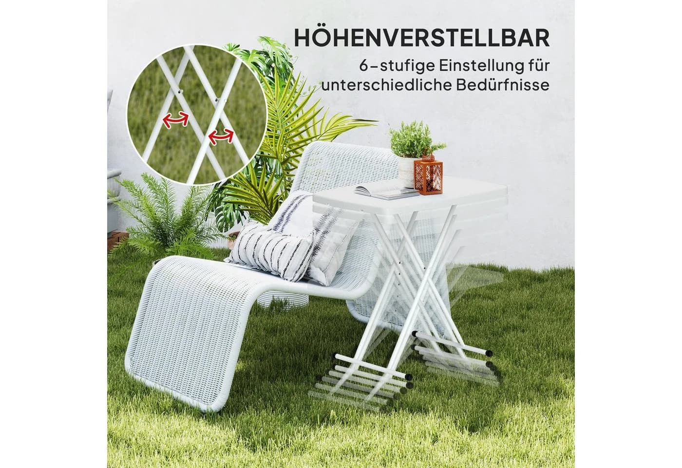 Outsunny Gartentisch höhenverstellbar, klappbar, Kunststoff, weiß - Bild 5
