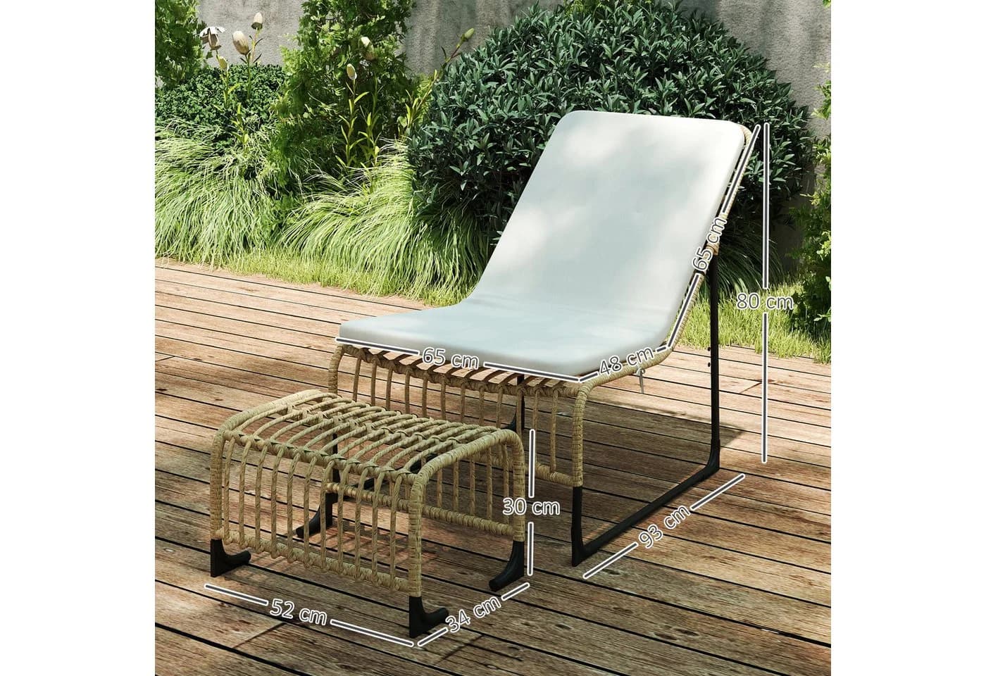 Outsunny Sitzgruppe mit Kissen 2-tlg. UV-beständig Naturholz - Bild 3