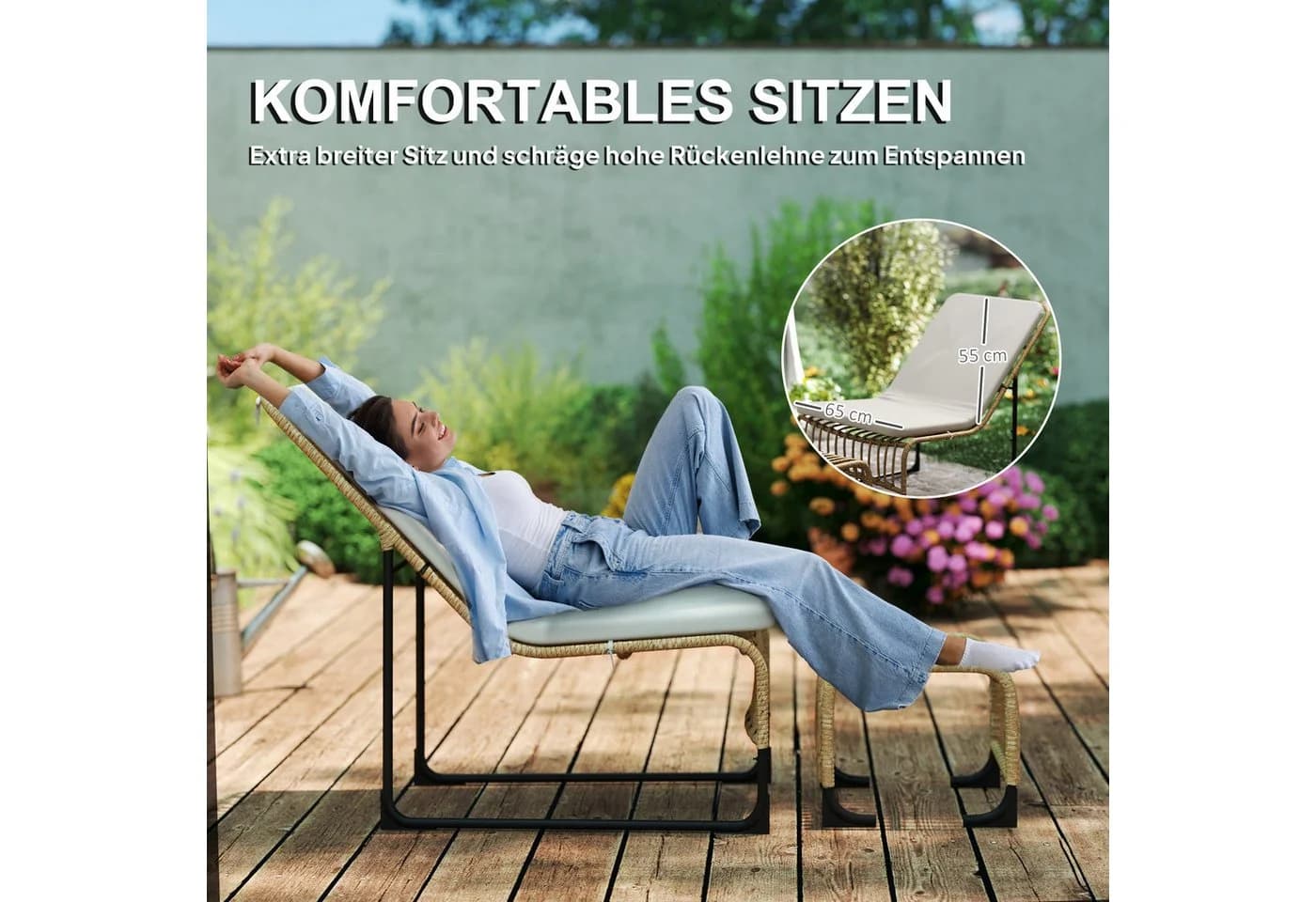 Outsunny Sitzgruppe mit Kissen 2-tlg. UV-beständig Naturholz - Bild 5