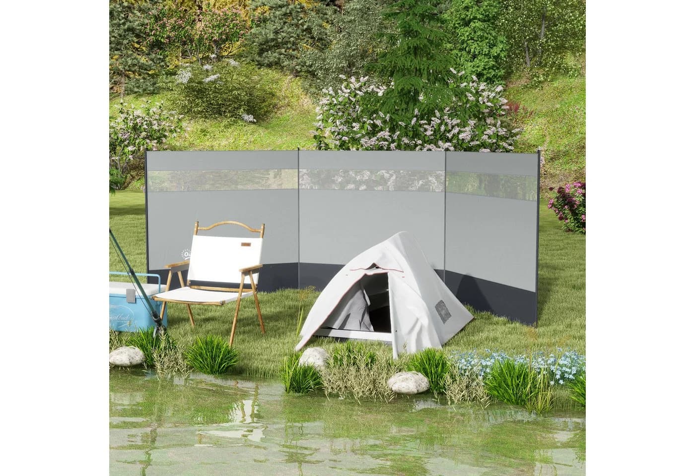 Outsunny Windschutz mit Sichtfenster Grau 440x140 cm - Bild 2