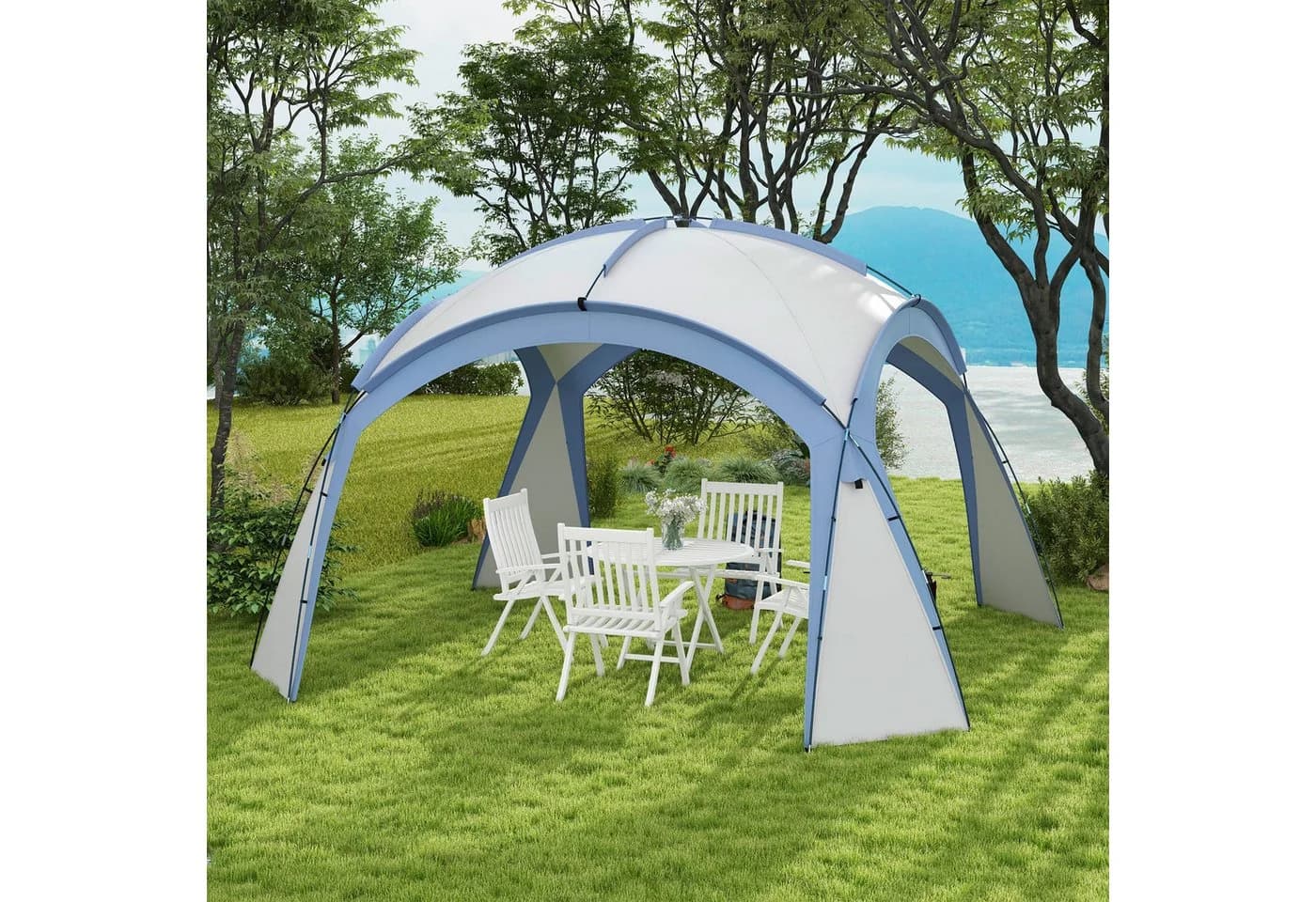 Outsunny Partyzelt 3,5x3,5m Blau/Weiß wasserabweisend - Bild 2