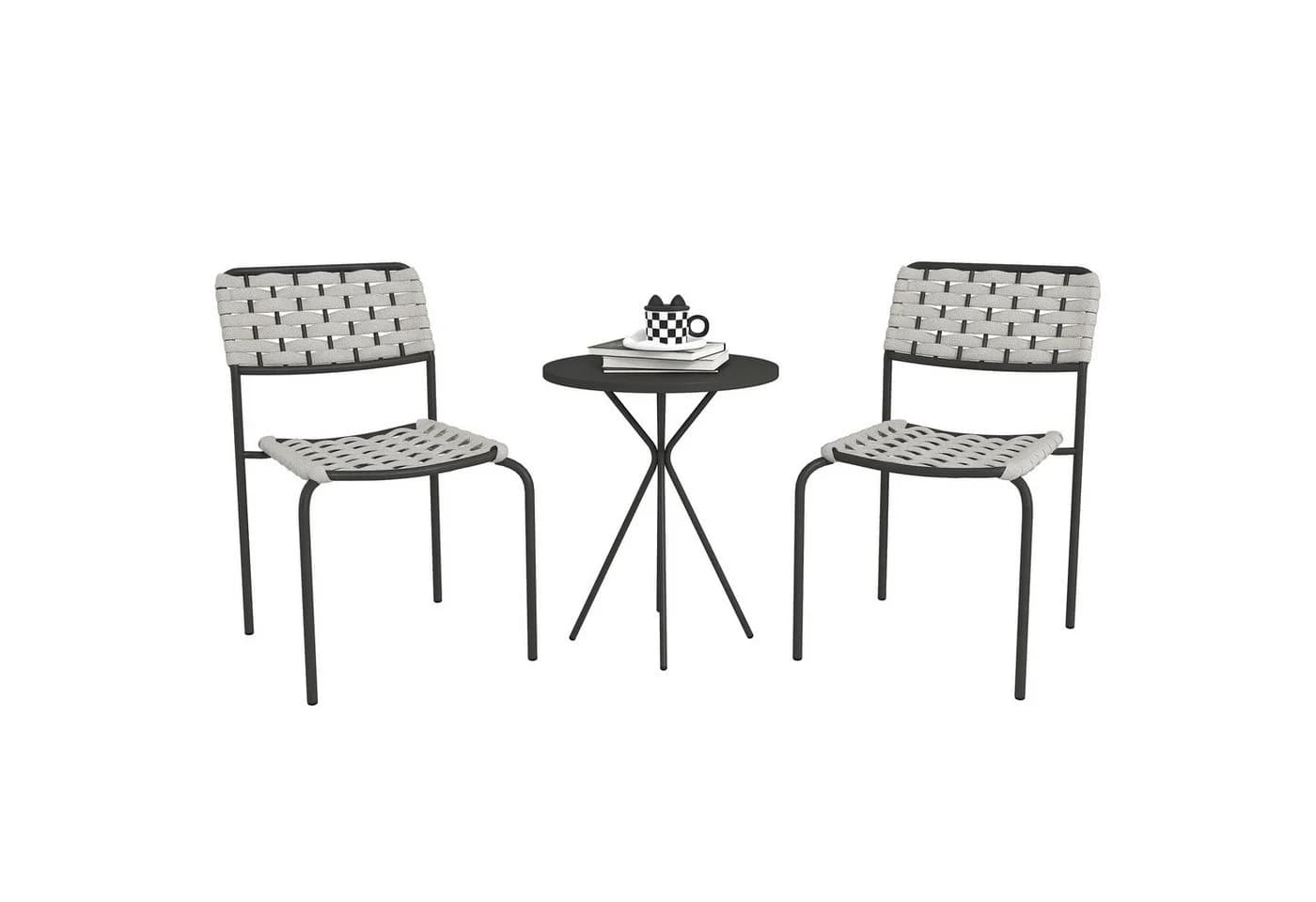 Outsunny Gartenlounge-Set 3-tlg. Grau Polyrattan Stapelbar