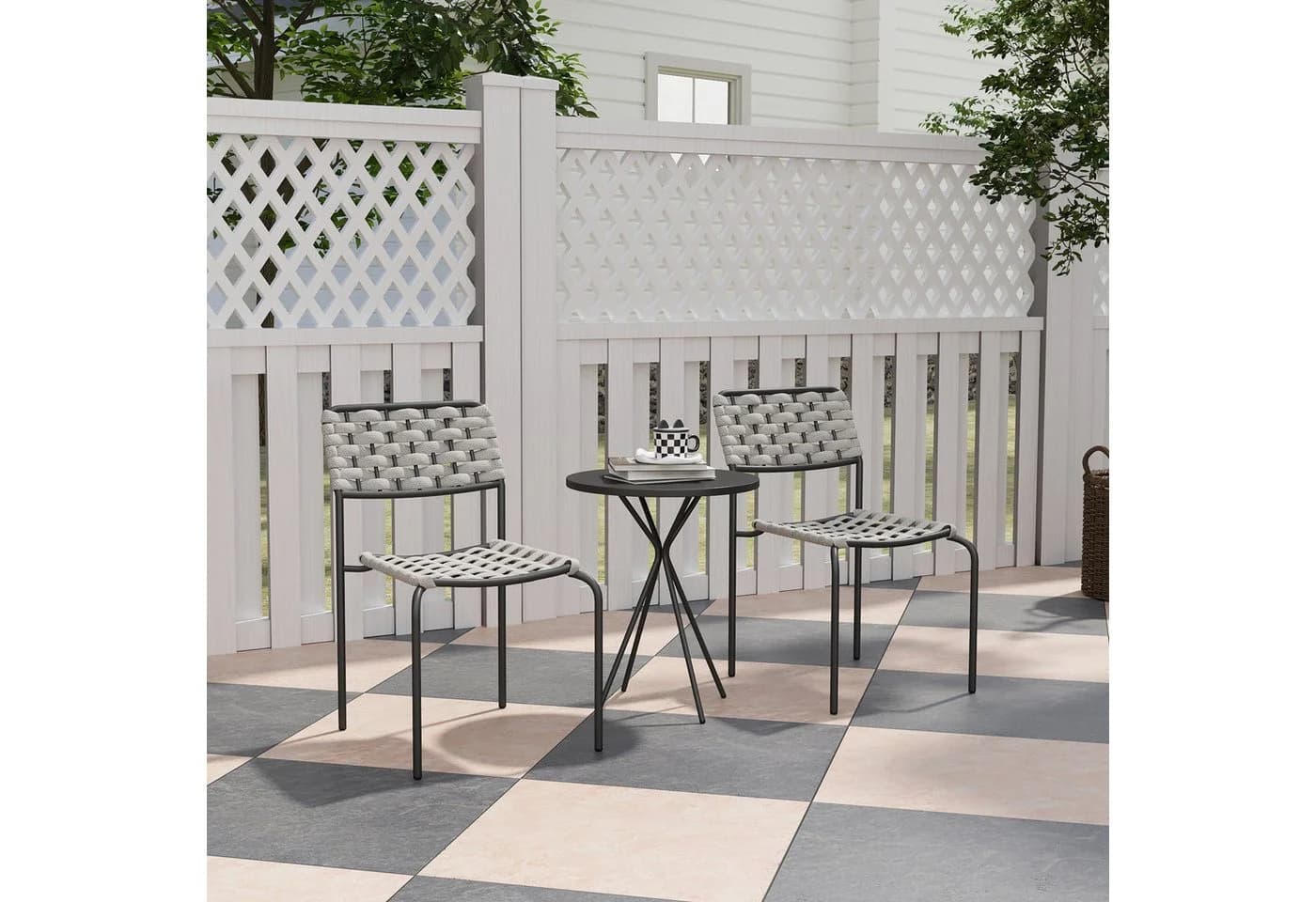 Outsunny Gartenlounge-Set 3-tlg. Grau Polyrattan Stapelbar - Bild 2