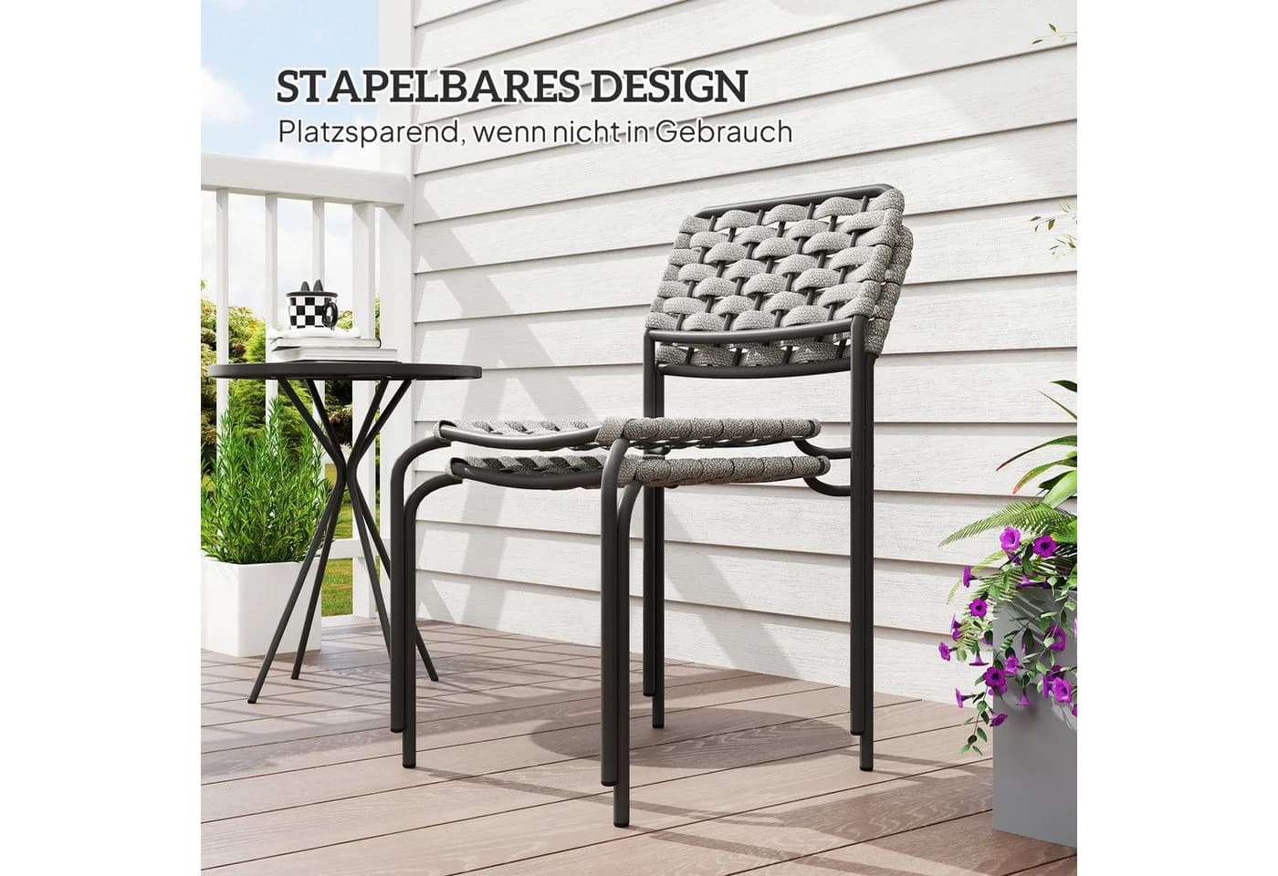 Outsunny Gartenlounge-Set 3-tlg. Grau Polyrattan Stapelbar - Bild 5