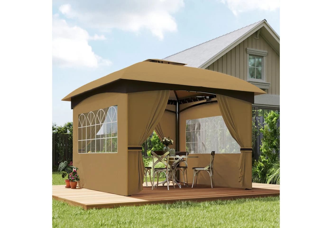 Outsunny Gartenpavillon Beige wasserabweisend mit UV-Schutz - Bild 2