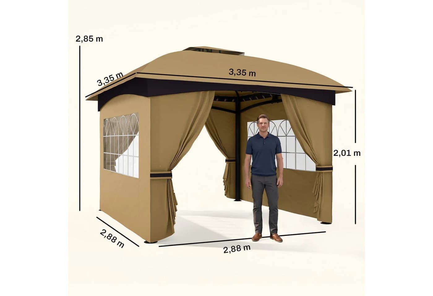 Outsunny Gartenpavillon Beige wasserabweisend mit UV-Schutz - Bild 3