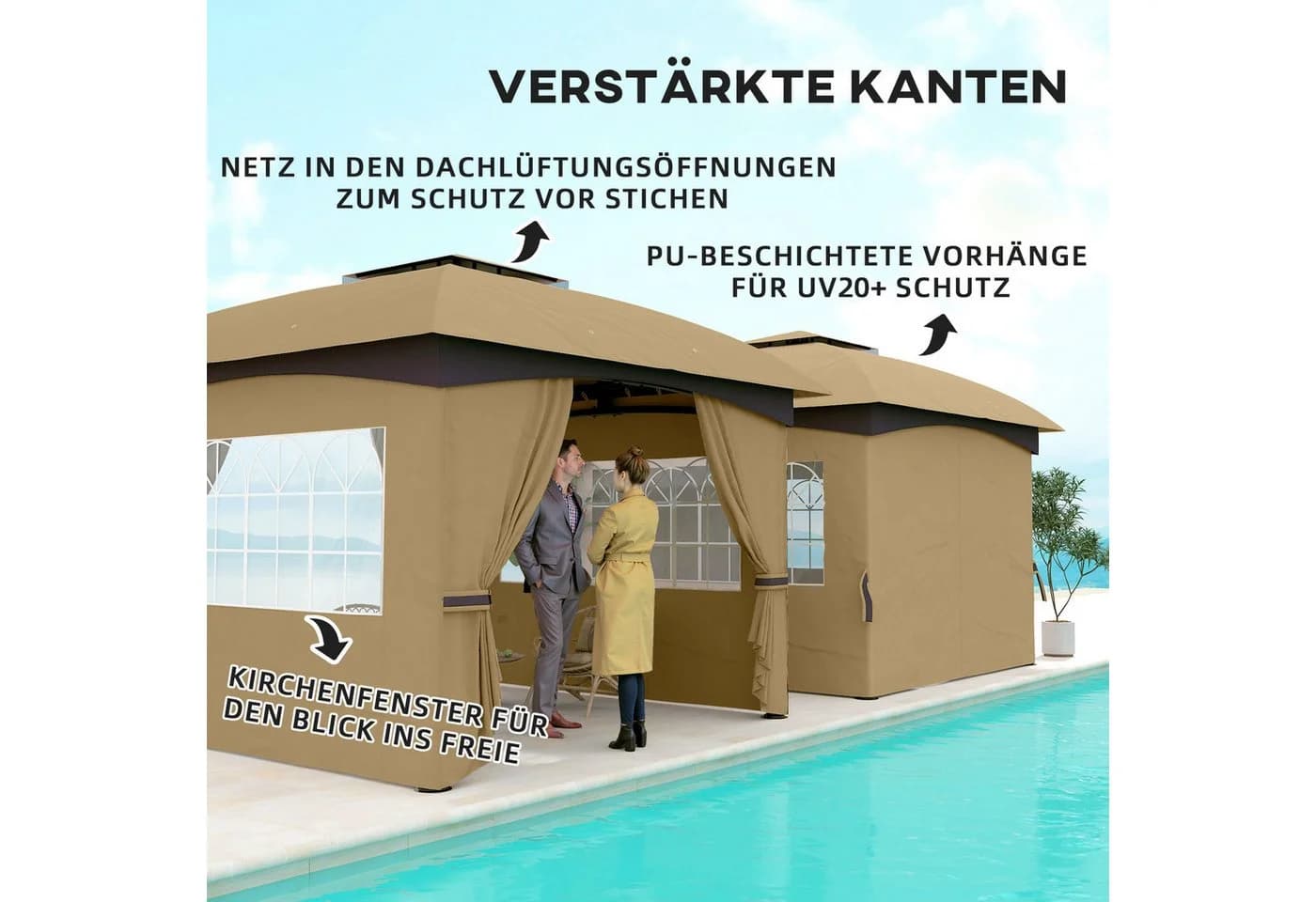 Outsunny Gartenpavillon Beige wasserabweisend mit UV-Schutz - Bild 5