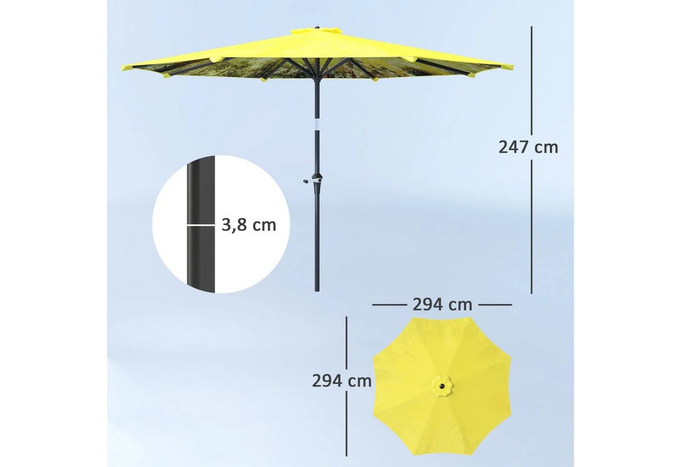 Outsunny Sonnenschirm Gelb mit Handkurbel - Bild 3