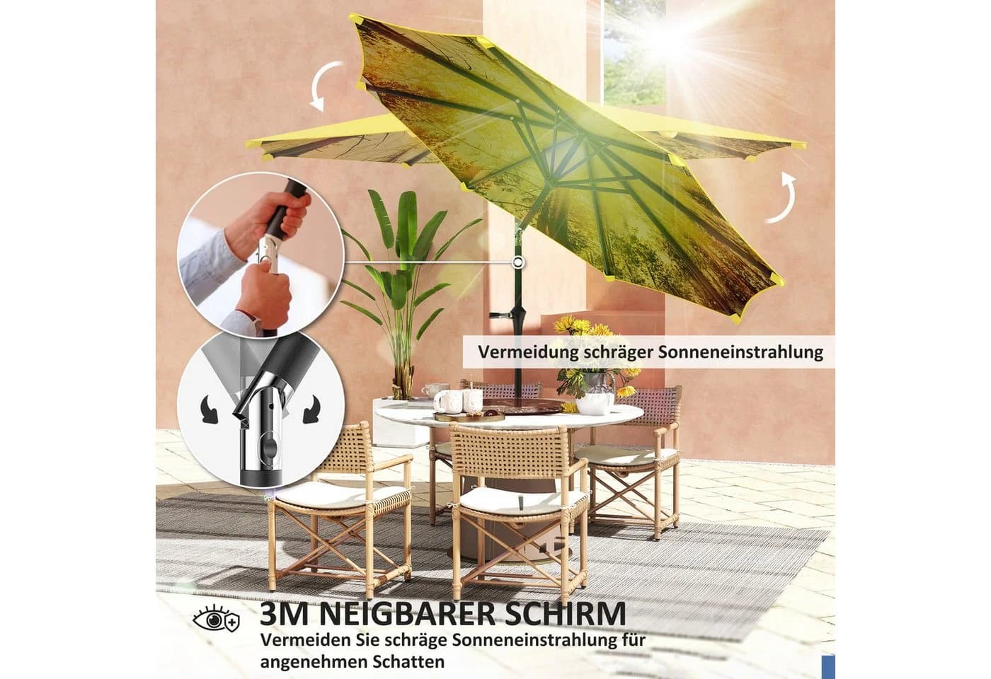 Outsunny Sonnenschirm Gelb mit Handkurbel - Bild 4