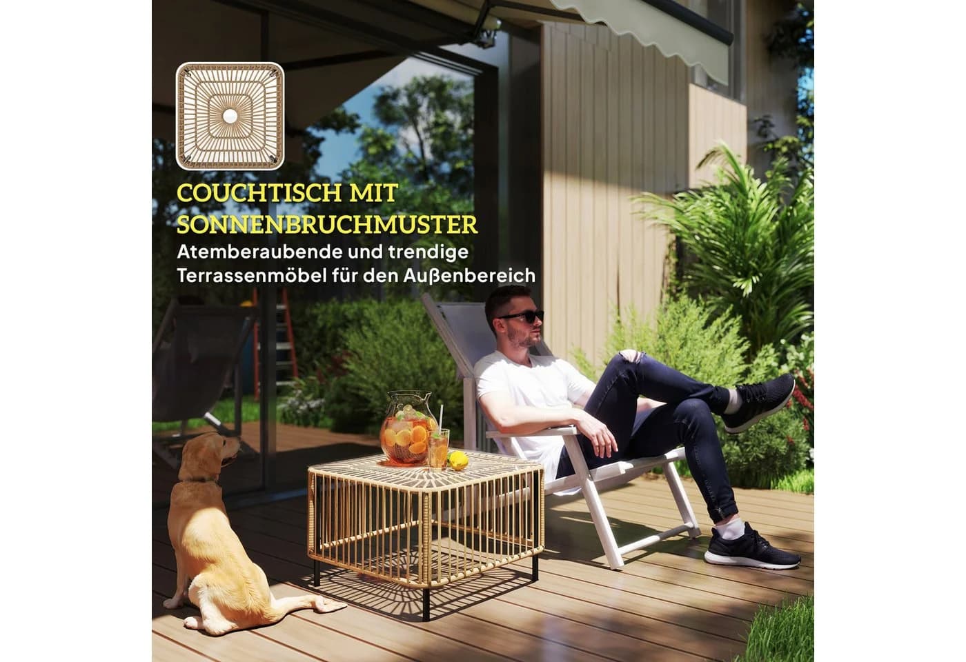 Outsunny Gartentisch Polyrattan Glasplatte Naturholz - Bild 4