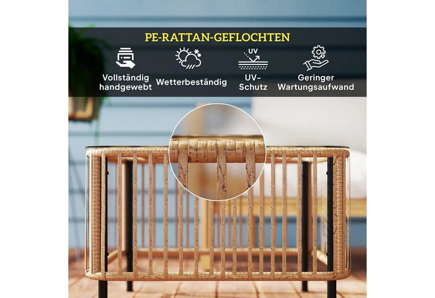 Outsunny Gartentisch Polyrattan Glasplatte Naturholz - Bild 5