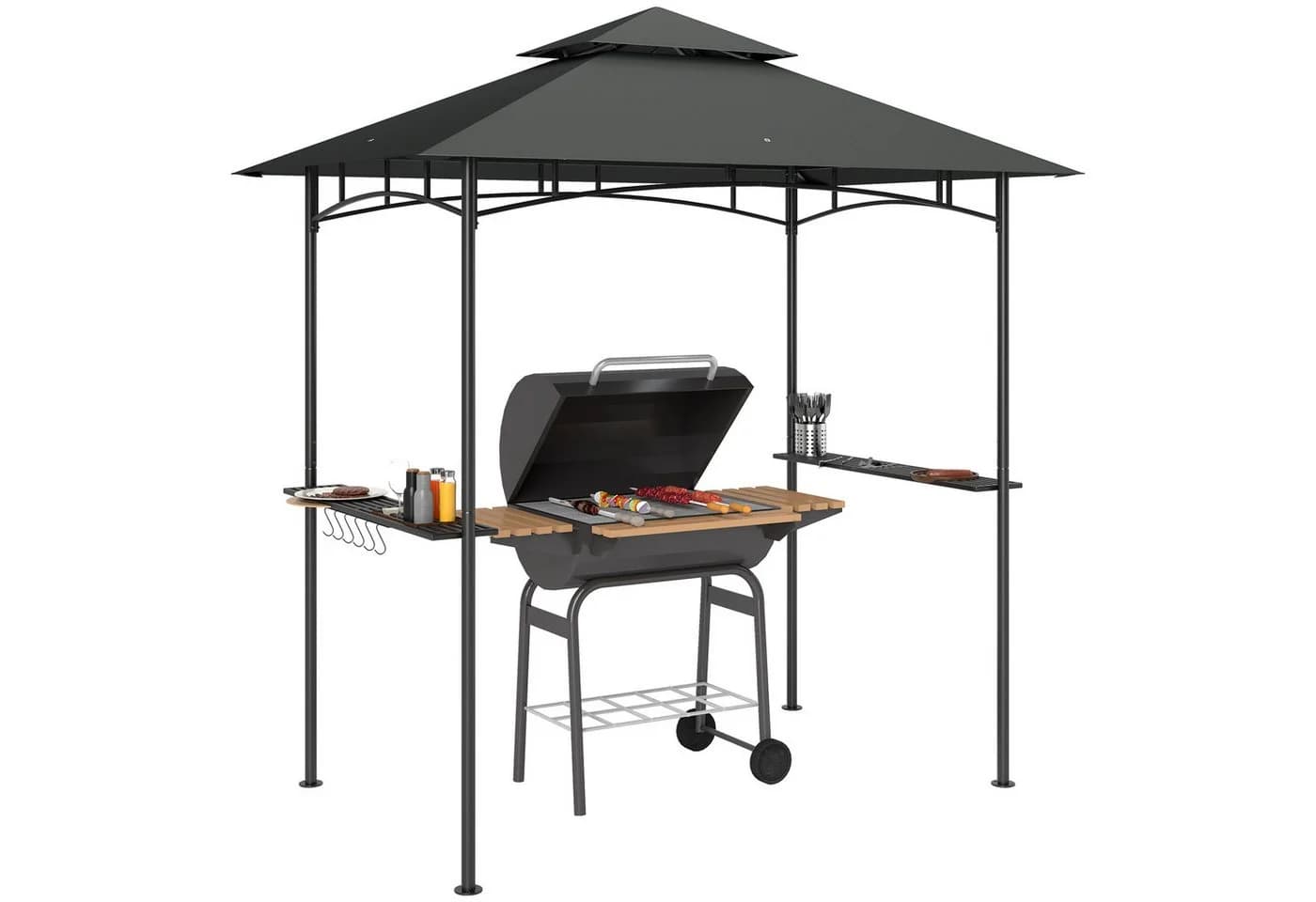 Outsunny Grillpavillon mit LED Dunkelgrau
