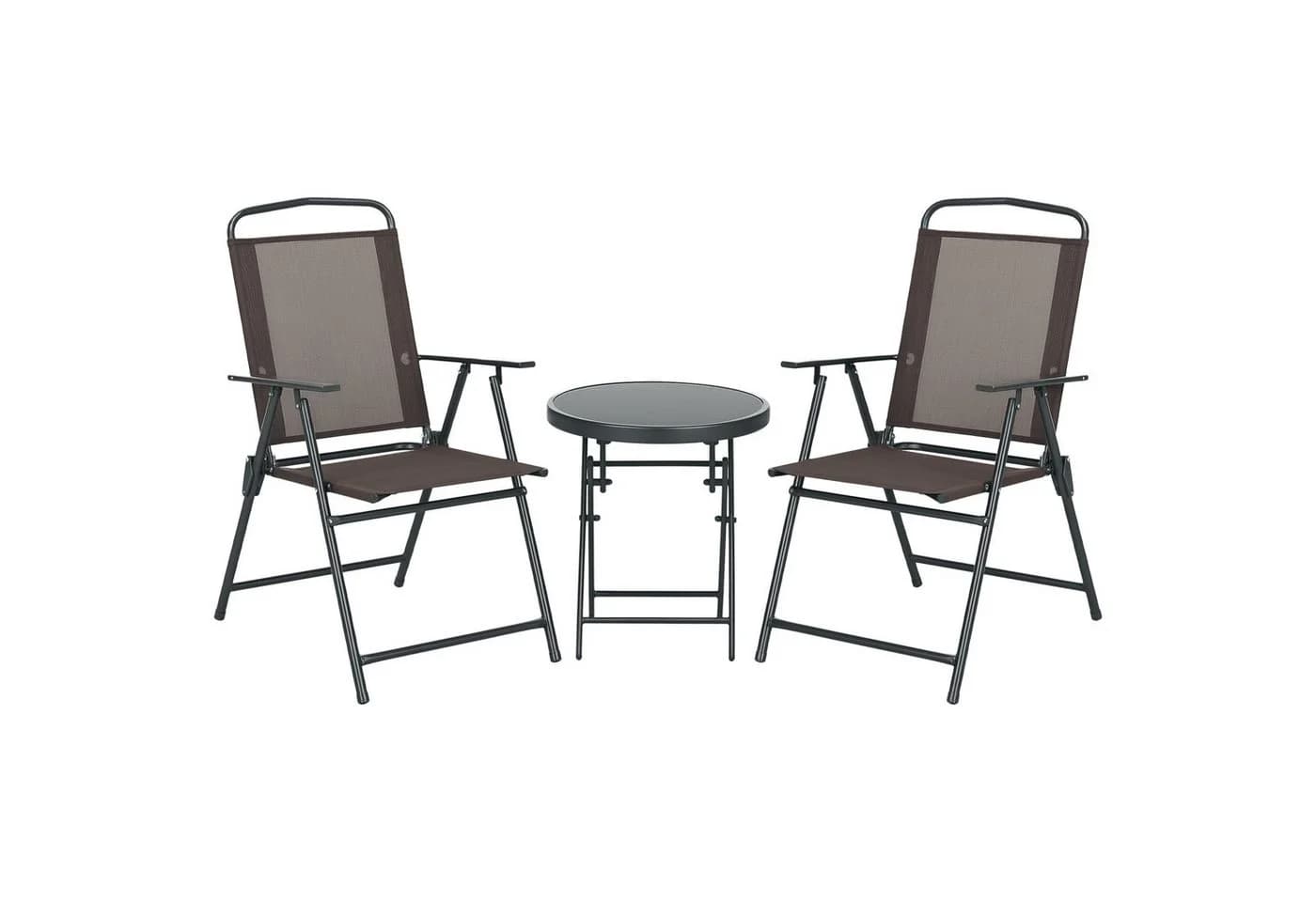 Outsunny Balkonset 3-teilig Braun Metall mit klappbarem Glastisch