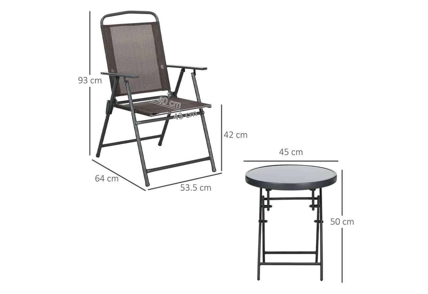 Outsunny Balkonset 3-teilig Braun Metall mit klappbarem Glastisch - Bild 3