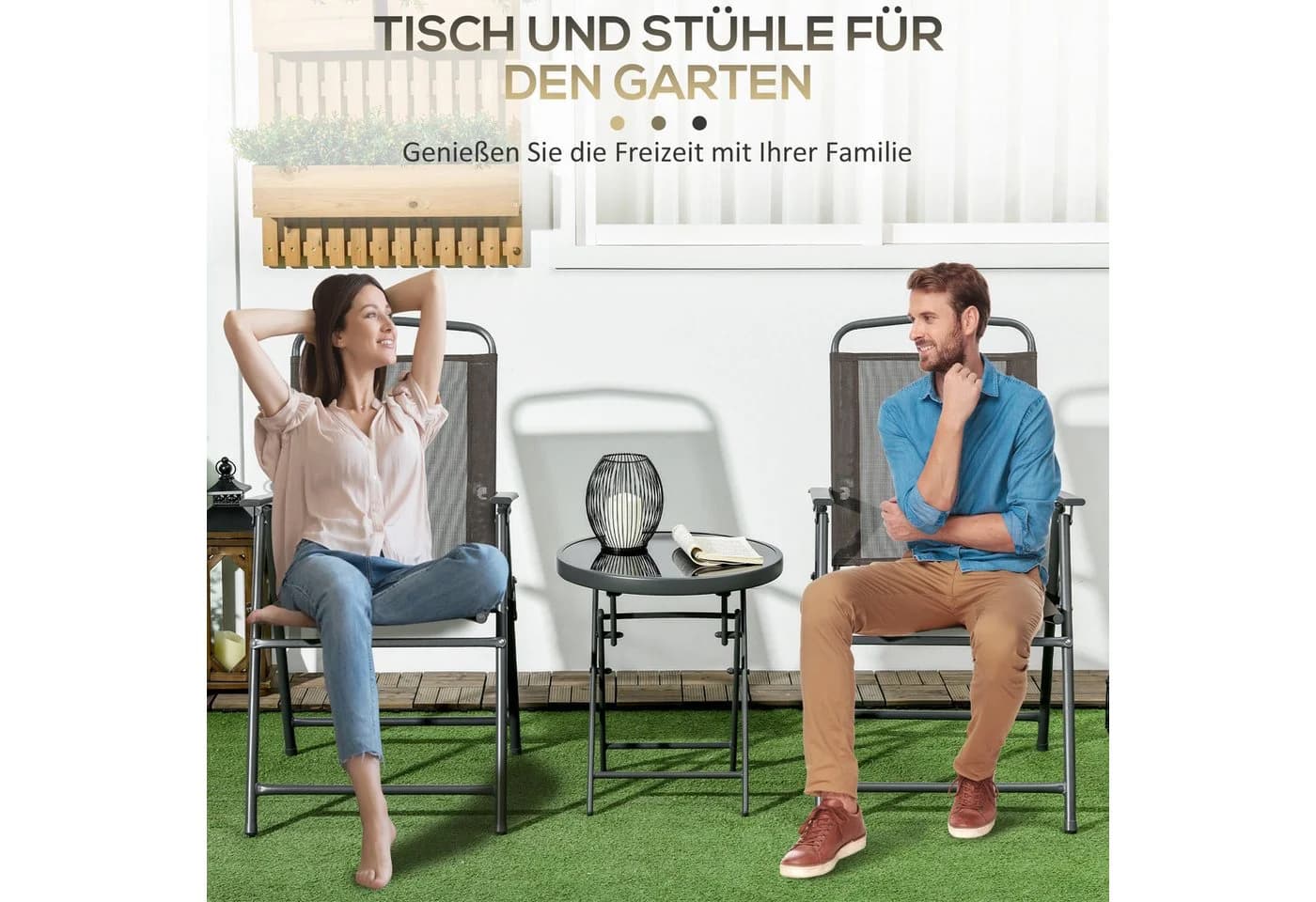 Outsunny Balkonset 3-teilig Braun Metall mit klappbarem Glastisch - Bild 5
