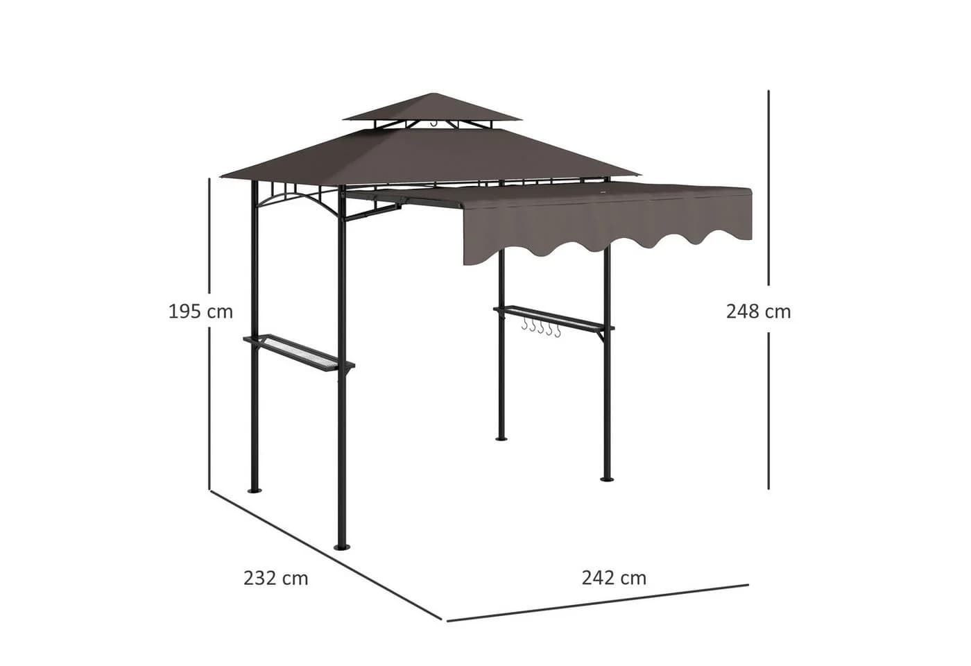 Outsunny Grillpavillon mit Doppelschichtdach und Seitenregalen - Bild 3