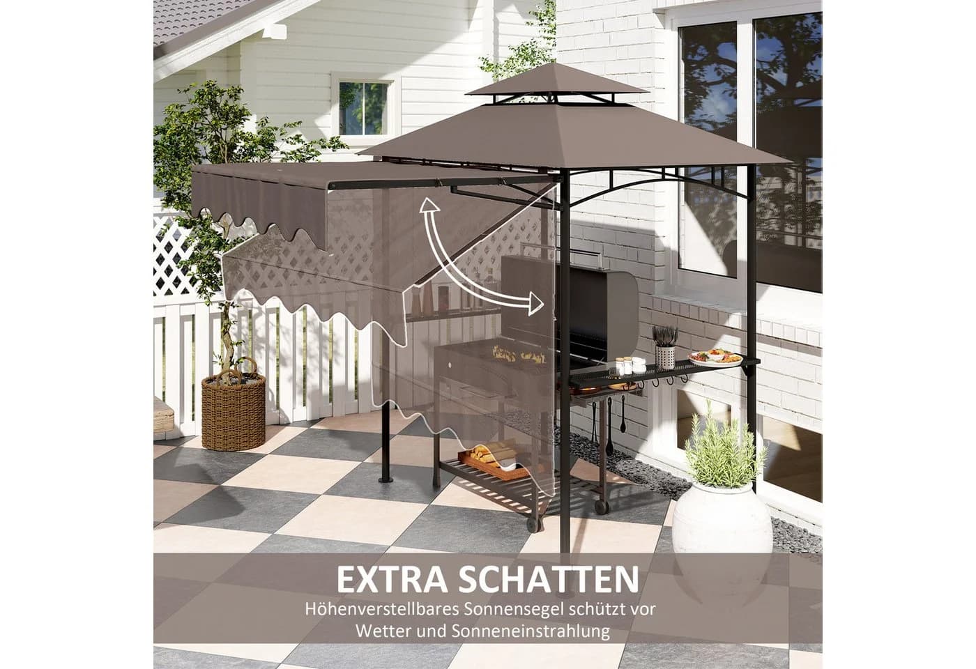 Outsunny Grillpavillon mit Doppelschichtdach und Seitenregalen - Bild 4