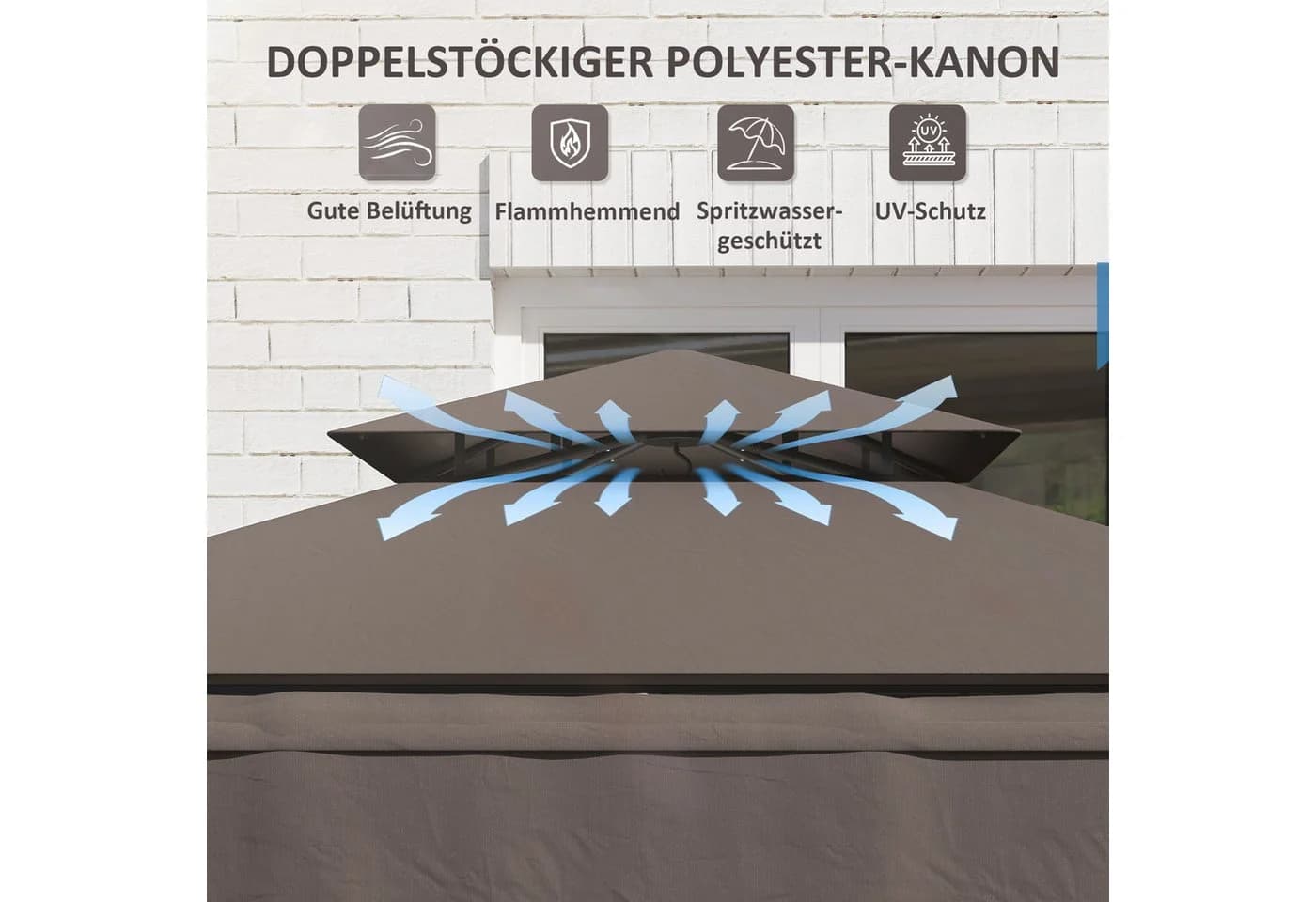 Outsunny Grillpavillon mit Doppelschichtdach und Seitenregalen - Bild 5