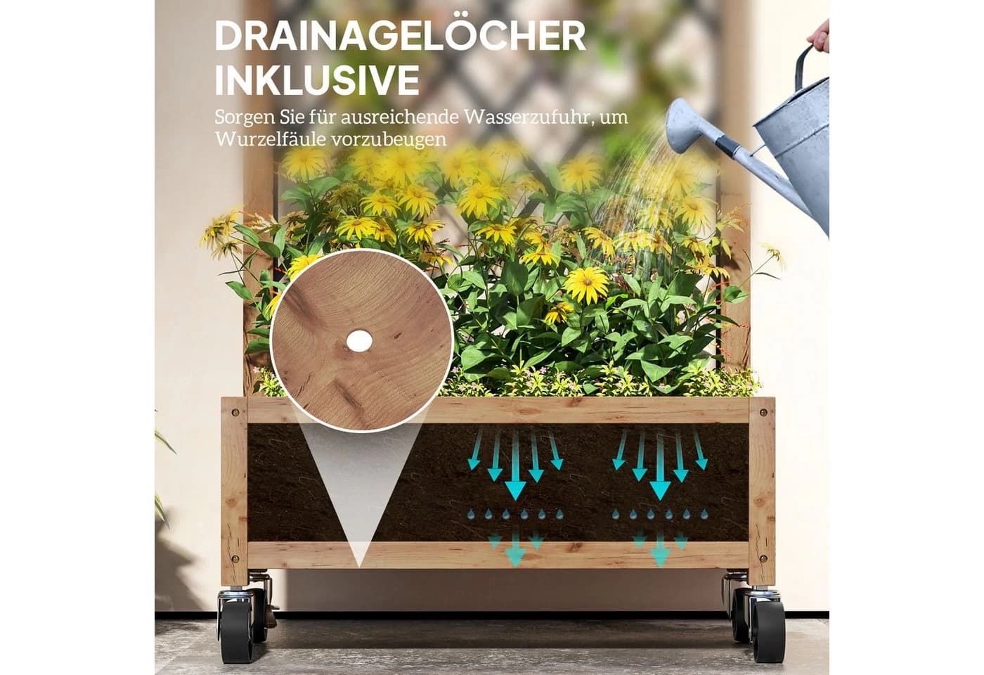 Outsunny Hochbeet 2er Set mit Rankgitter und Rollen Braun - Bild 5
