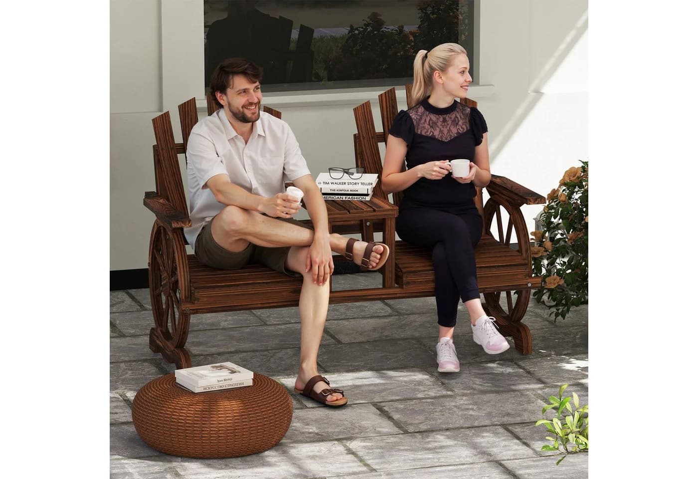 Outsunny Gartenbank 2-Sitzer mit Tisch und Schirmloch - Bild 2