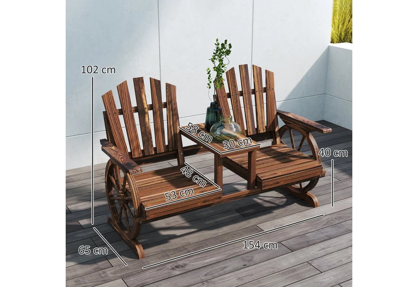 Outsunny Gartenbank 2-Sitzer mit Tisch und Schirmloch - Bild 3
