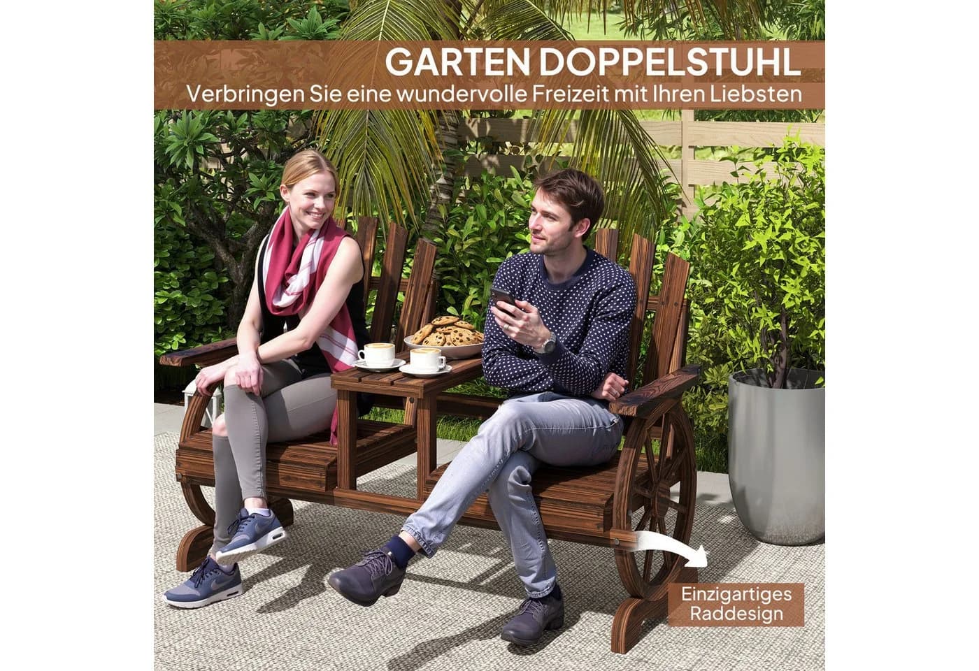 Outsunny Gartenbank 2-Sitzer mit Tisch und Schirmloch - Bild 4