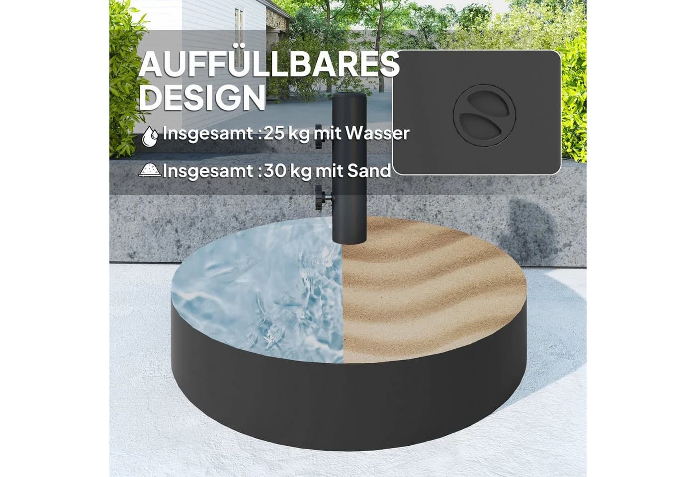 Outsunny Sonnenschirmständer Schwarz Befüllbar HDPE Kunststoff - Bild 5