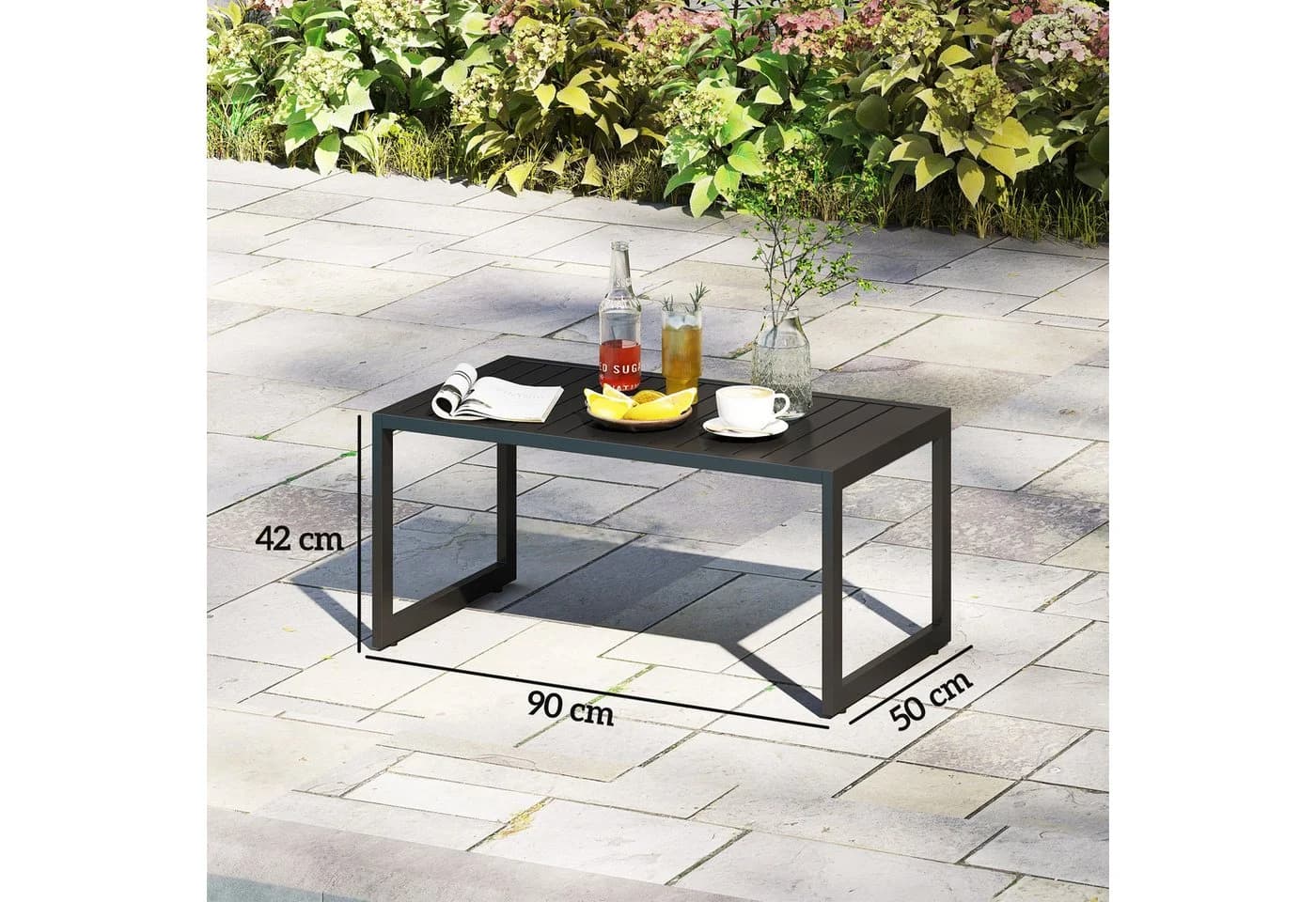 Outsunny Beistelltisch mit Lamellendesign, wetterfest - Bild 3