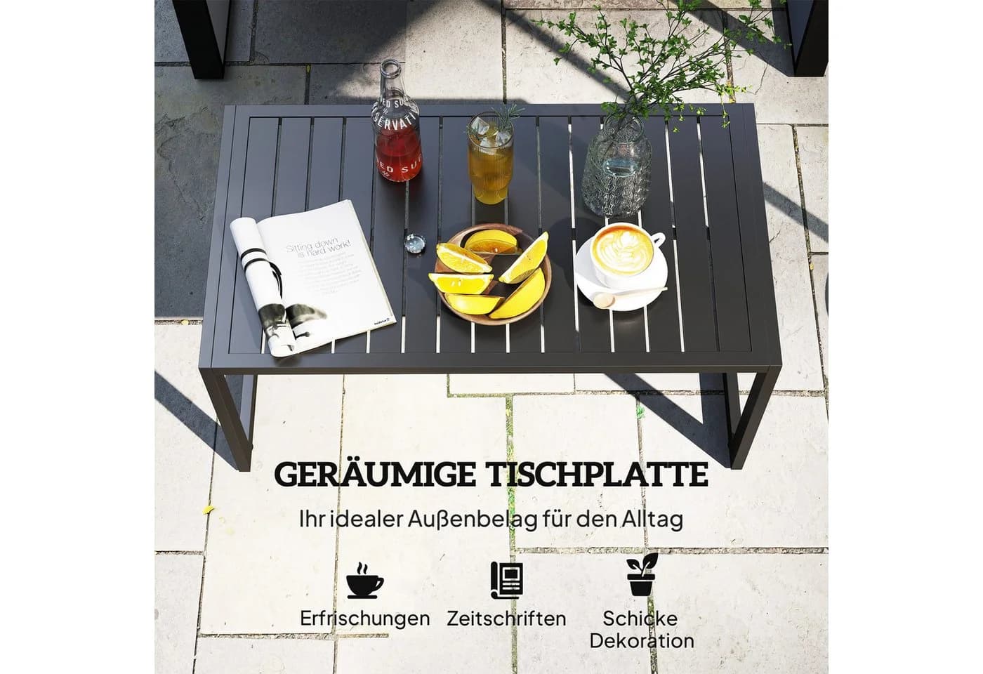 Outsunny Beistelltisch mit Lamellendesign, wetterfest - Bild 4