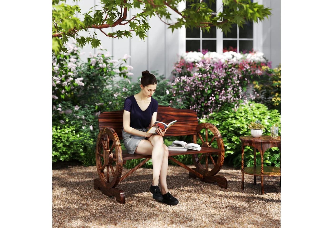 Outsunny Gartenbank 2-Sitzer Holz Verkohlt - Bild 2
