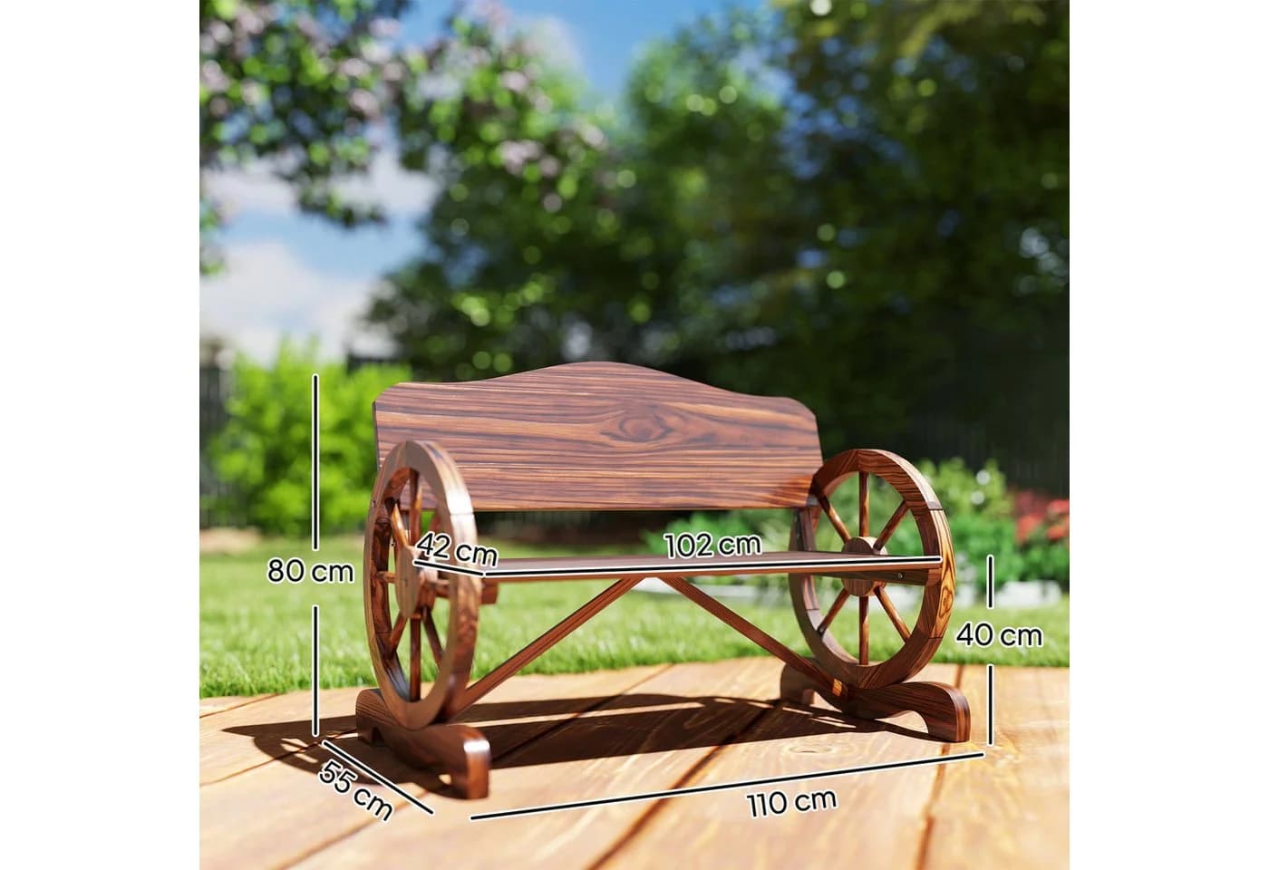 Outsunny Gartenbank 2-Sitzer Holz Verkohlt - Bild 3