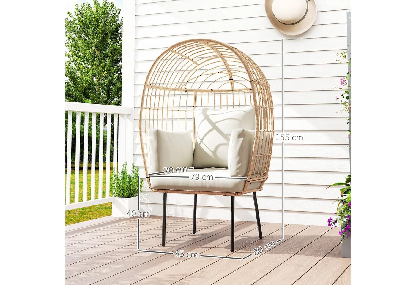 Outsunny Rattanstuhl Beige Eiförmig mit Kissen - Bild 3
